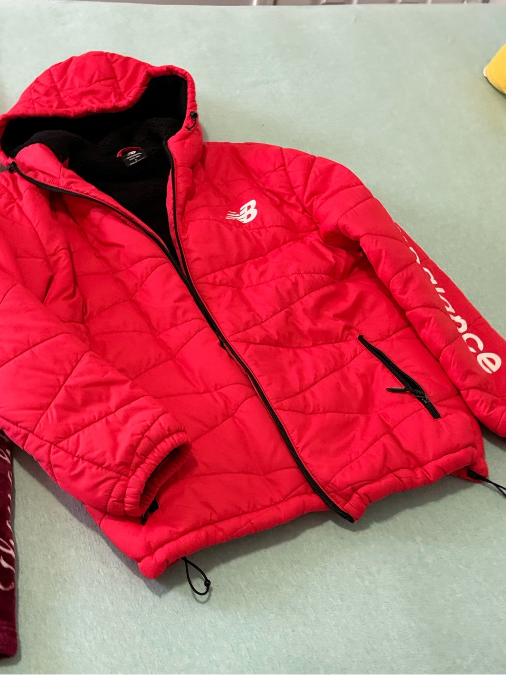 New Balance Bright Red Quilted Hooded Jacket